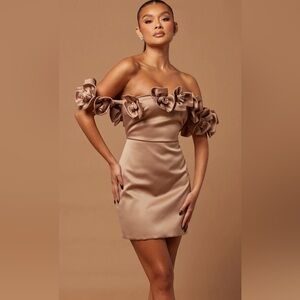 Elegant Mocha Flower Sleeve Dress